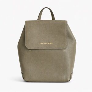 Michael Kors Hayes Medium Pebbled Leather Backpack Olive Green Gold Hardware